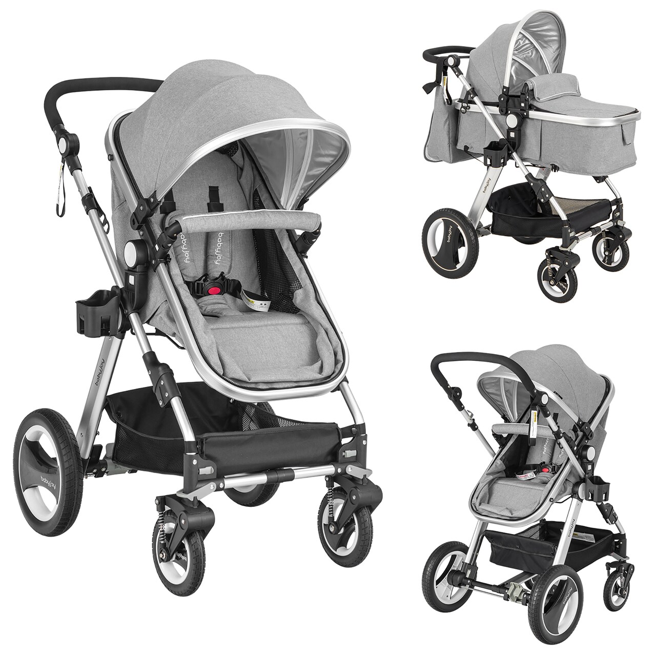 Costway Folding Aluminum Infant Baby Stroller Kids Carriage Pushchair W/ Diaper Bag Gray/Blue/Khaki